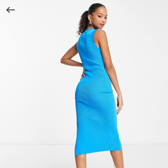 ASOS (Urban Revivo) Sleeveless Knit Midi Dress with Slit in Blue - Picture 2 of 6